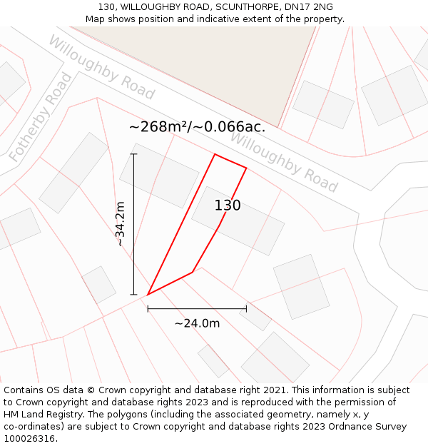 130, WILLOUGHBY ROAD, SCUNTHORPE, DN17 2NG: Plot and title map