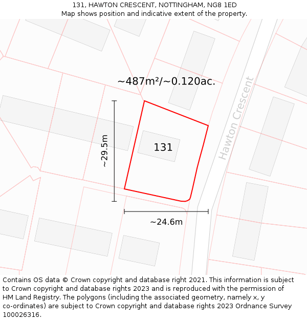 131, HAWTON CRESCENT, NOTTINGHAM, NG8 1ED: Plot and title map