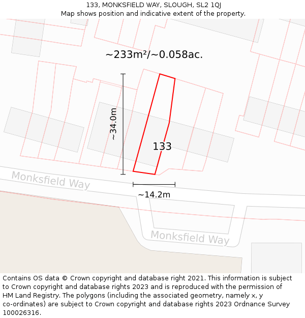 133, MONKSFIELD WAY, SLOUGH, SL2 1QJ: Plot and title map