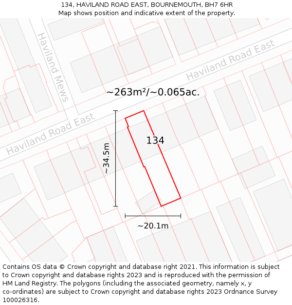 134, HAVILAND ROAD EAST, BOURNEMOUTH, BH7 6HR: Plot and title map