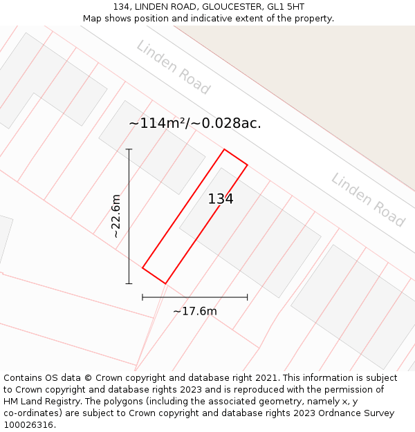 134, LINDEN ROAD, GLOUCESTER, GL1 5HT: Plot and title map