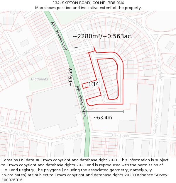 134, SKIPTON ROAD, COLNE, BB8 0NX: Plot and title map