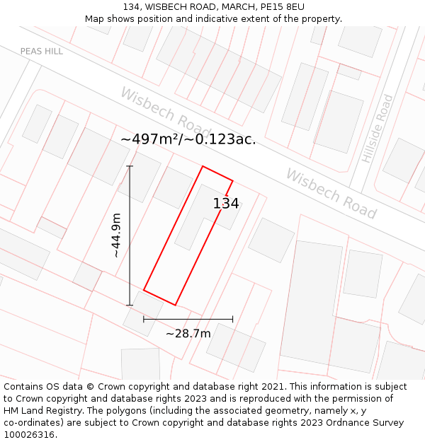 134, WISBECH ROAD, MARCH, PE15 8EU: Plot and title map