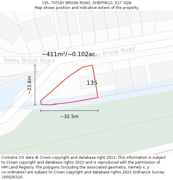 135, TOTLEY BROOK ROAD, SHEFFIELD, S17 3QW: Plot and title map