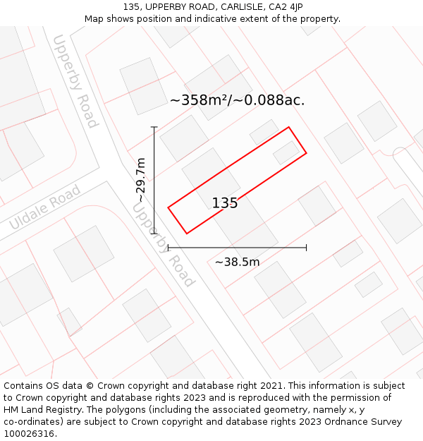 135, UPPERBY ROAD, CARLISLE, CA2 4JP: Plot and title map