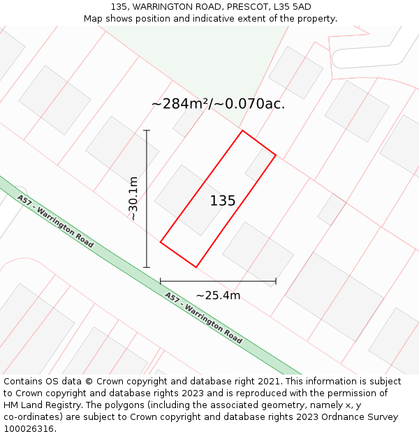 135, WARRINGTON ROAD, PRESCOT, L35 5AD: Plot and title map