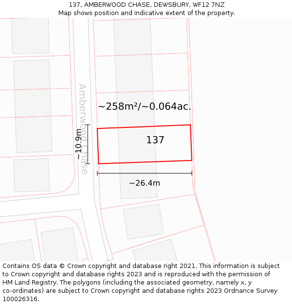 137, AMBERWOOD CHASE, DEWSBURY, WF12 7NZ: Plot and title map