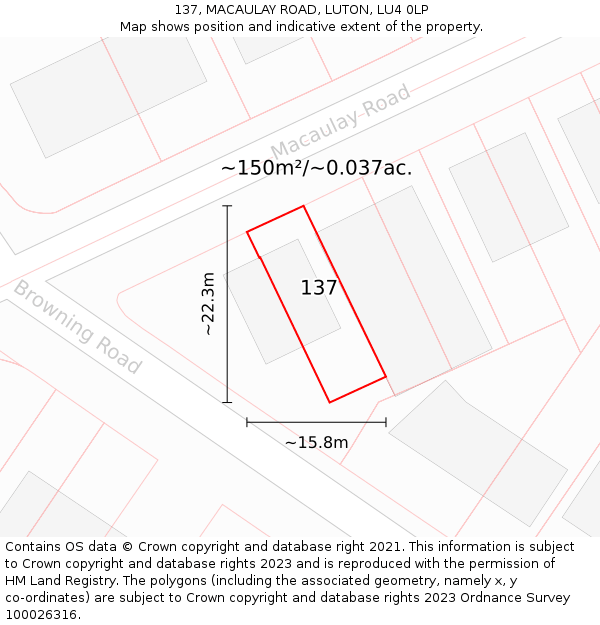 137, MACAULAY ROAD, LUTON, LU4 0LP: Plot and title map