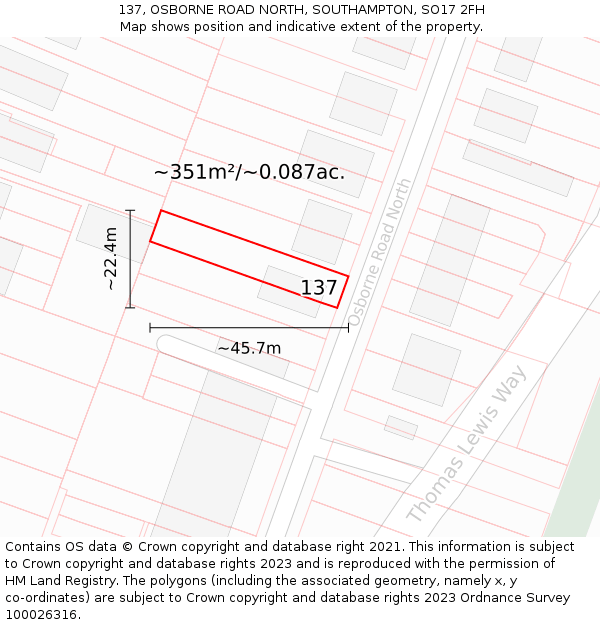 137, OSBORNE ROAD NORTH, SOUTHAMPTON, SO17 2FH: Plot and title map