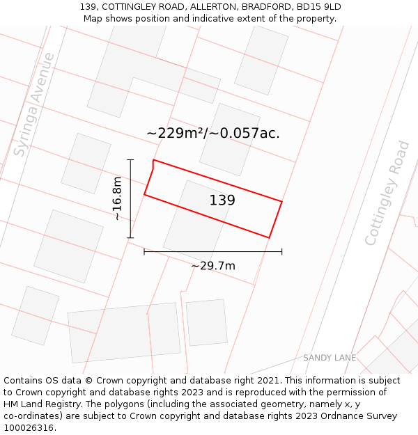 139, COTTINGLEY ROAD, ALLERTON, BRADFORD, BD15 9LD: Plot and title map