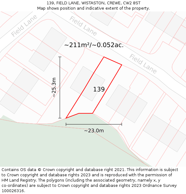 139, FIELD LANE, WISTASTON, CREWE, CW2 8ST: Plot and title map