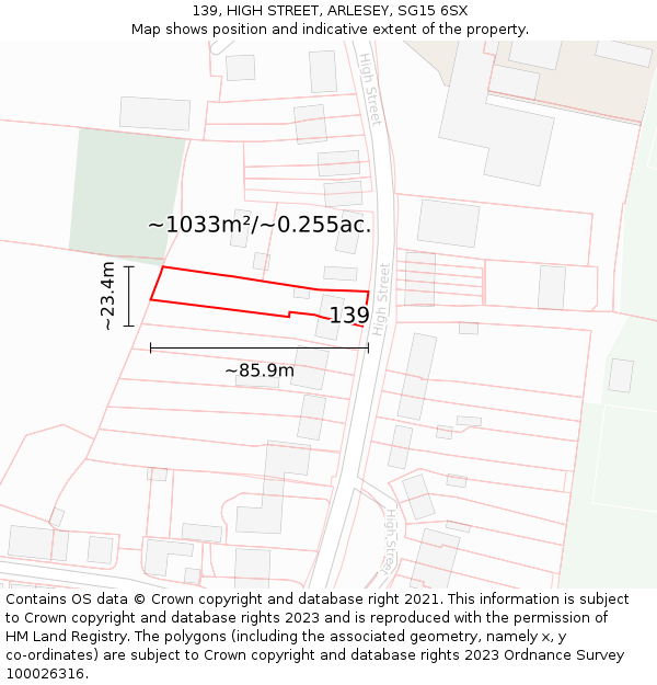 139, HIGH STREET, ARLESEY, SG15 6SX: Plot and title map
