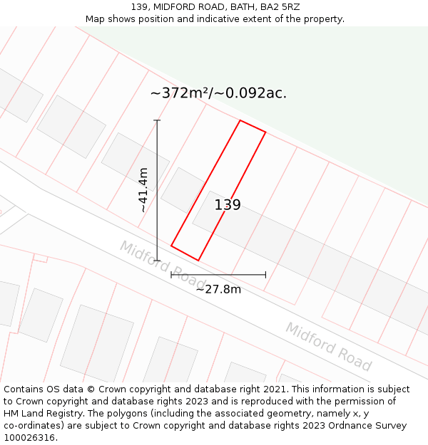 139, MIDFORD ROAD, BATH, BA2 5RZ: Plot and title map