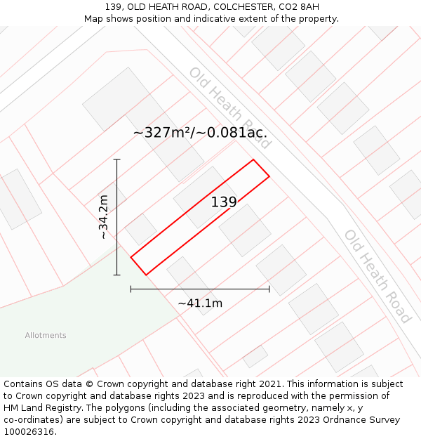 139, OLD HEATH ROAD, COLCHESTER, CO2 8AH: Plot and title map