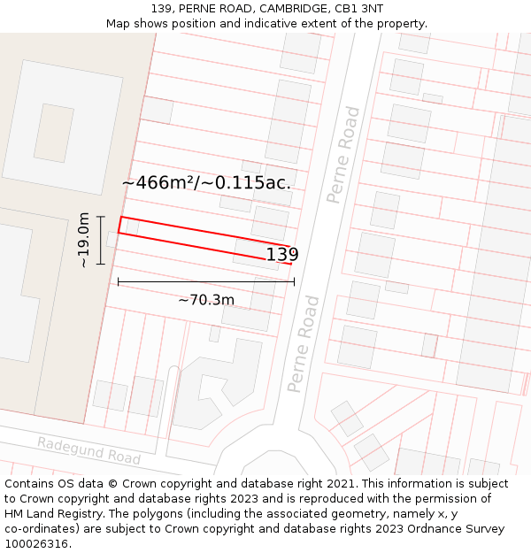 139, PERNE ROAD, CAMBRIDGE, CB1 3NT: Plot and title map