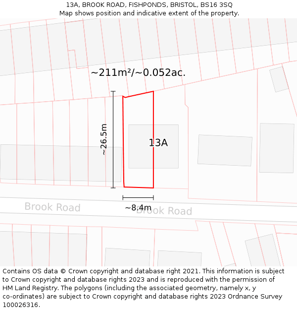 13A, BROOK ROAD, FISHPONDS, BRISTOL, BS16 3SQ: Plot and title map