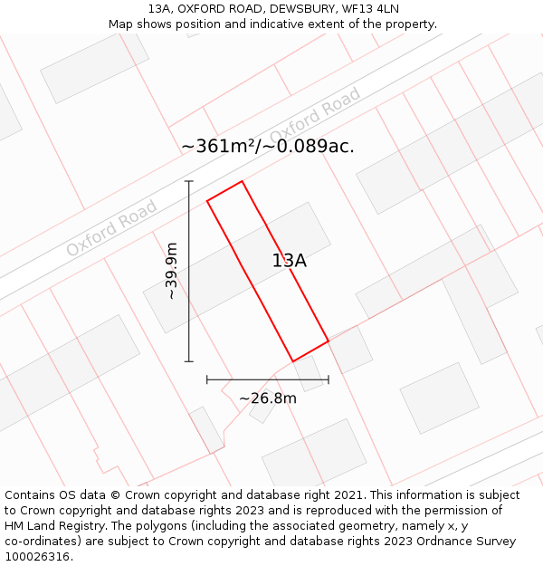 13A, OXFORD ROAD, DEWSBURY, WF13 4LN: Plot and title map