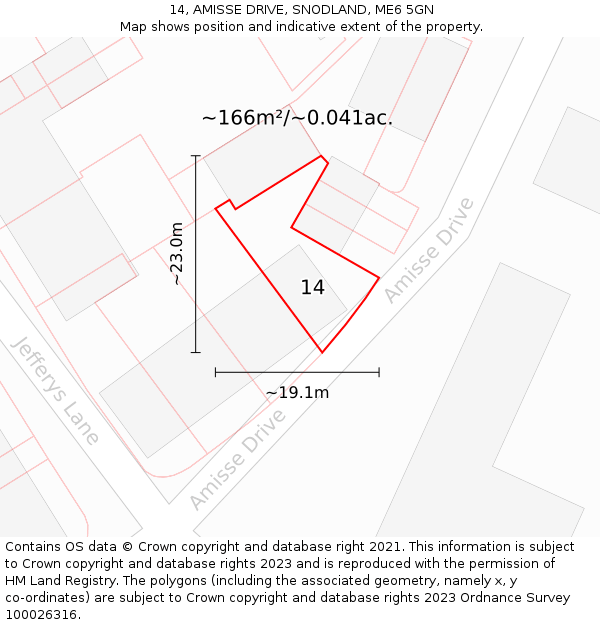 14, AMISSE DRIVE, SNODLAND, ME6 5GN: Plot and title map