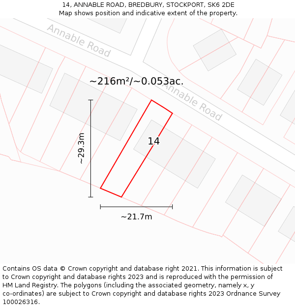 14, ANNABLE ROAD, BREDBURY, STOCKPORT, SK6 2DE: Plot and title map