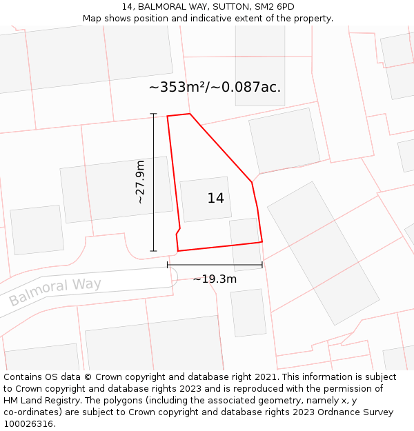 14, BALMORAL WAY, SUTTON, SM2 6PD: Plot and title map