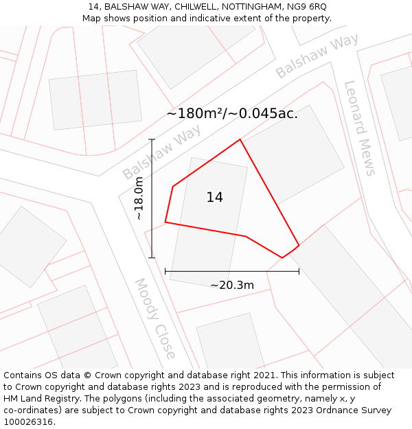 14, BALSHAW WAY, CHILWELL, NOTTINGHAM, NG9 6RQ: Plot and title map
