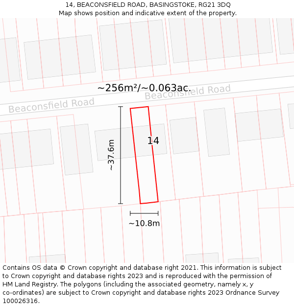 14, BEACONSFIELD ROAD, BASINGSTOKE, RG21 3DQ: Plot and title map
