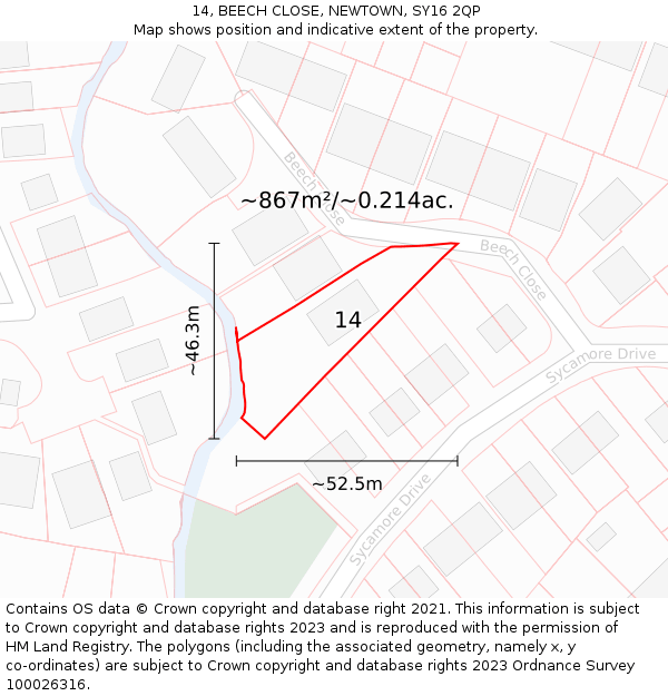 14, BEECH CLOSE, NEWTOWN, SY16 2QP: Plot and title map