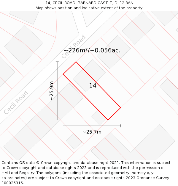 14, CECIL ROAD, BARNARD CASTLE, DL12 8AN: Plot and title map