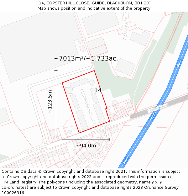 14, COPSTER HILL CLOSE, GUIDE, BLACKBURN, BB1 2JX: Plot and title map