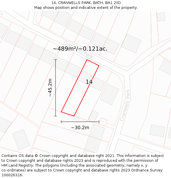 14, CRANWELLS PARK, BATH, BA1 2YD: Plot and title map