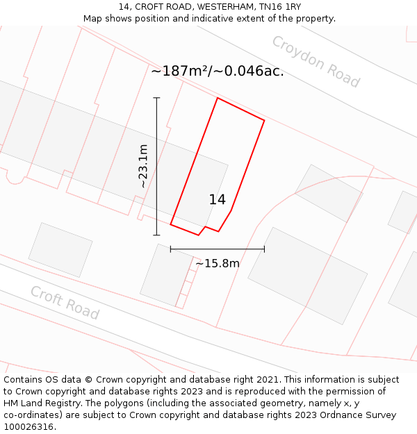14, CROFT ROAD, WESTERHAM, TN16 1RY: Plot and title map