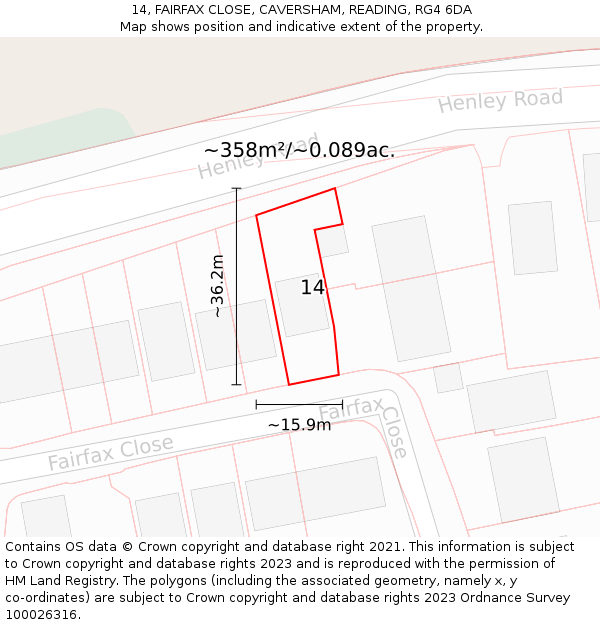 14, FAIRFAX CLOSE, CAVERSHAM, READING, RG4 6DA: Plot and title map