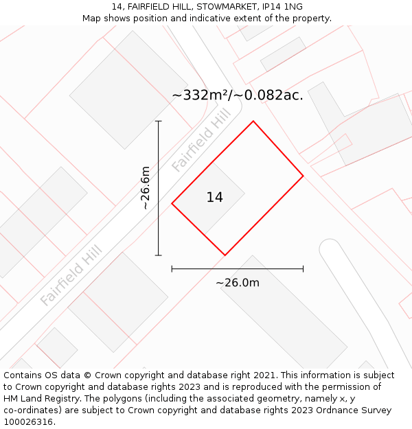 14, FAIRFIELD HILL, STOWMARKET, IP14 1NG: Plot and title map
