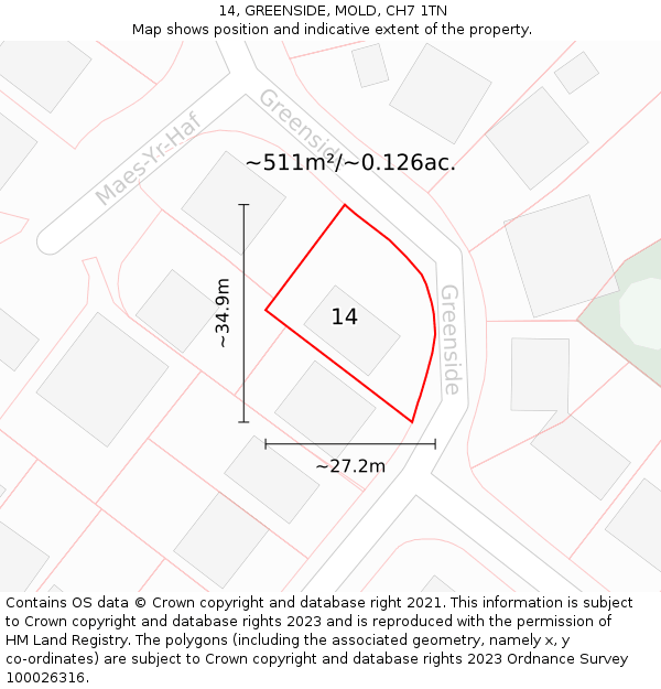14, GREENSIDE, MOLD, CH7 1TN: Plot and title map