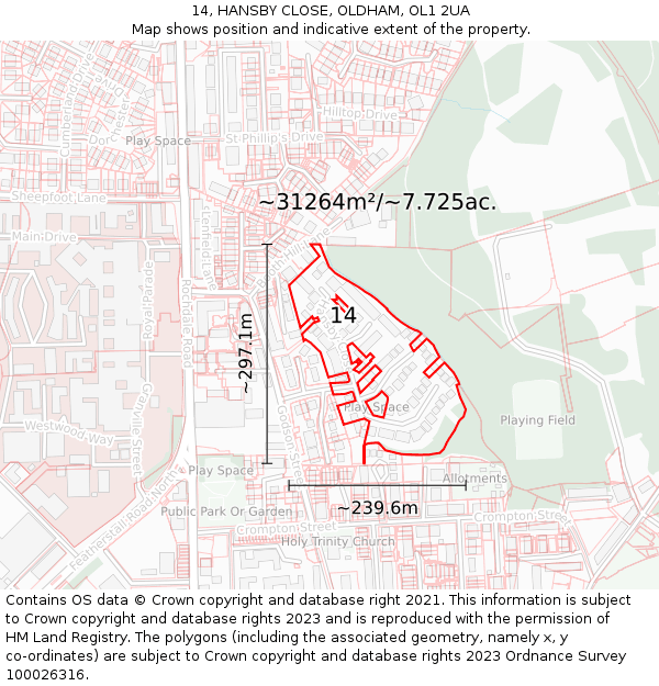 14, HANSBY CLOSE, OLDHAM, OL1 2UA: Plot and title map