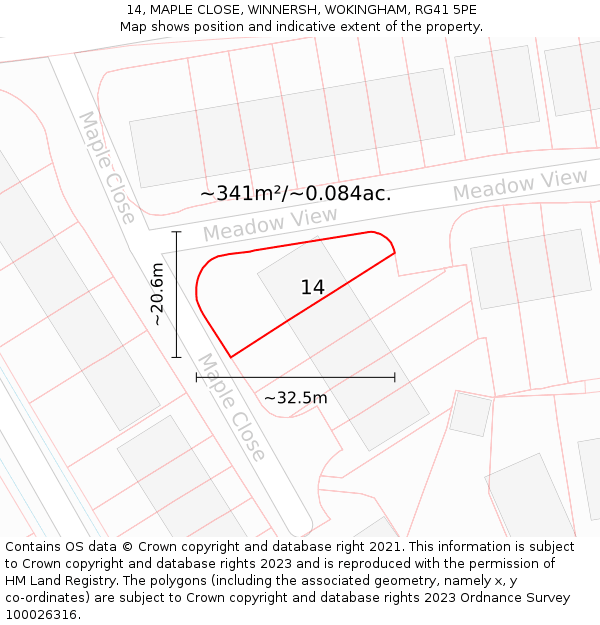 14, MAPLE CLOSE, WINNERSH, WOKINGHAM, RG41 5PE: Plot and title map