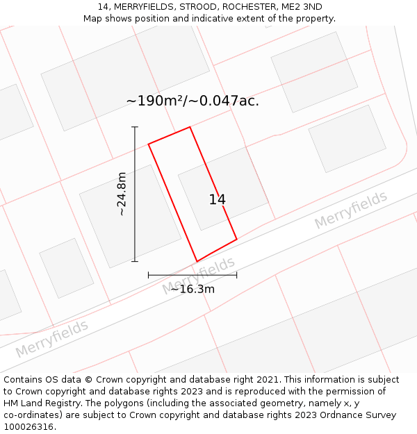 14, MERRYFIELDS, STROOD, ROCHESTER, ME2 3ND: Plot and title map