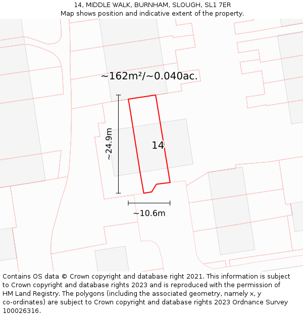 14, MIDDLE WALK, BURNHAM, SLOUGH, SL1 7ER: Plot and title map