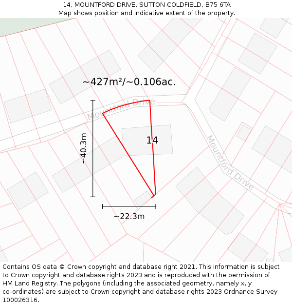 14, MOUNTFORD DRIVE, SUTTON COLDFIELD, B75 6TA: Plot and title map