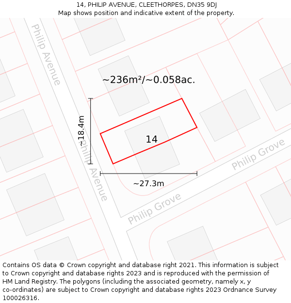 14, PHILIP AVENUE, CLEETHORPES, DN35 9DJ: Plot and title map