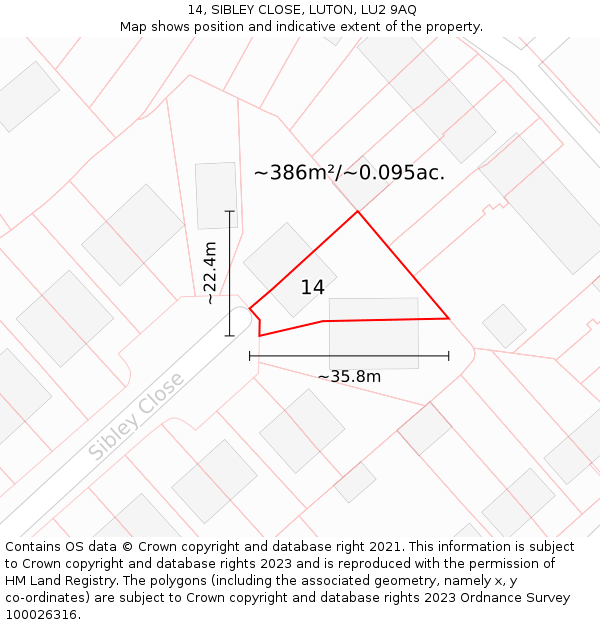 14, SIBLEY CLOSE, LUTON, LU2 9AQ: Plot and title map