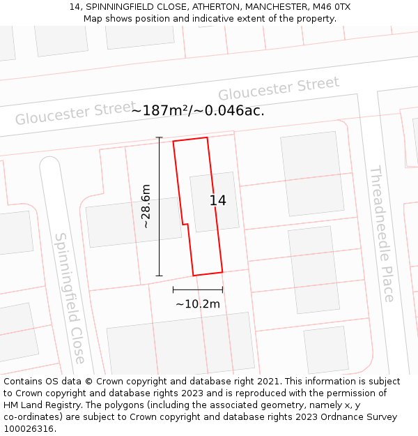 14, SPINNINGFIELD CLOSE, ATHERTON, MANCHESTER, M46 0TX: Plot and title map