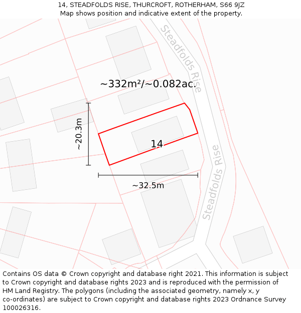 14, STEADFOLDS RISE, THURCROFT, ROTHERHAM, S66 9JZ: Plot and title map