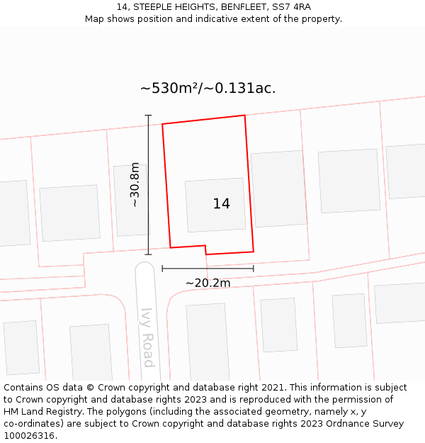 14, STEEPLE HEIGHTS, BENFLEET, SS7 4RA: Plot and title map