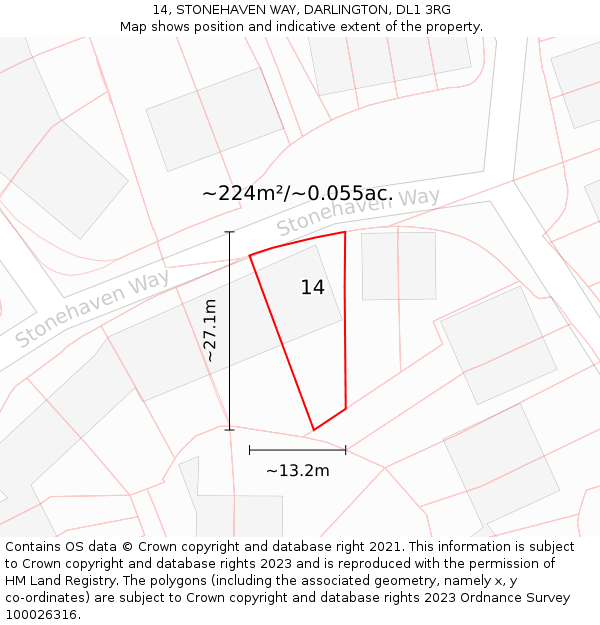 14, STONEHAVEN WAY, DARLINGTON, DL1 3RG: Plot and title map