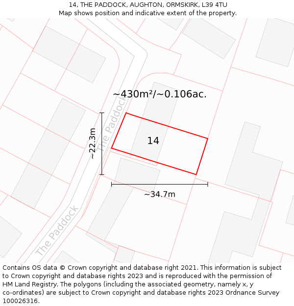 14, THE PADDOCK, AUGHTON, ORMSKIRK, L39 4TU: Plot and title map