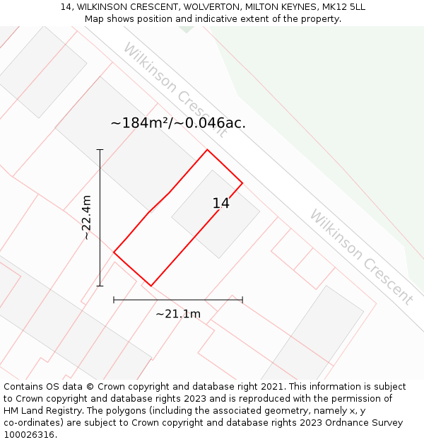 14, WILKINSON CRESCENT, WOLVERTON, MILTON KEYNES, MK12 5LL: Plot and title map