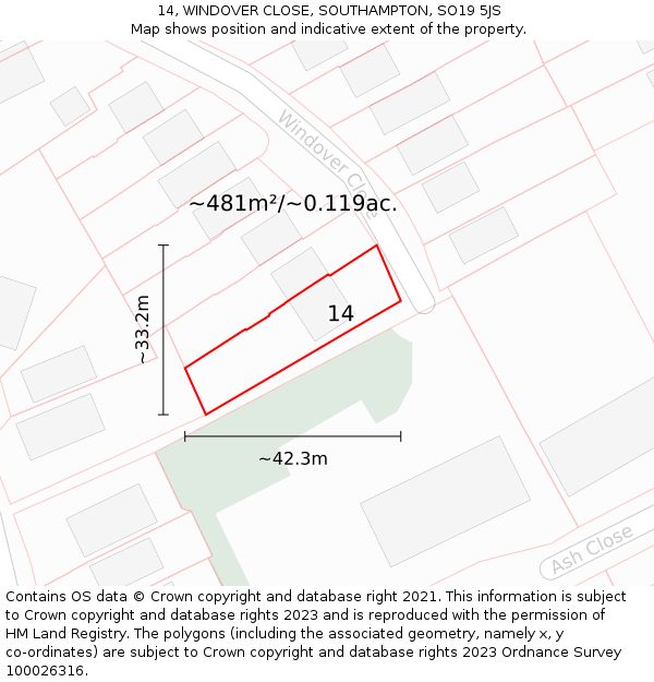 14, WINDOVER CLOSE, SOUTHAMPTON, SO19 5JS: Plot and title map