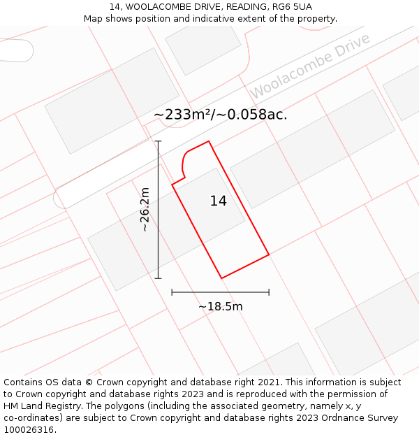 14, WOOLACOMBE DRIVE, READING, RG6 5UA: Plot and title map