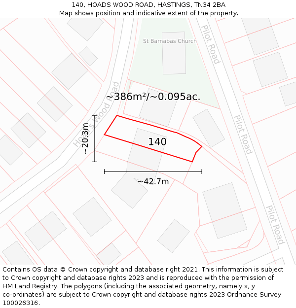 140, HOADS WOOD ROAD, HASTINGS, TN34 2BA: Plot and title map